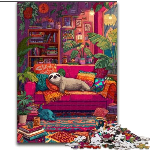 1000-teiliges Puzzle für Erwachsene, Faultier auf dem Sofa, Lernspiele, Heimdekoration ganze Familie (Größe 26x38cm) von MGQWPZDBD