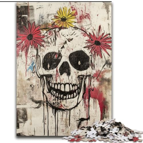 1000-teiliges Puzzle für Erwachsene, Geschenke, Blumen und Totenköpfe im Basquiat-Stil, Lernspiele, Heimdekoration, ganze Familie (Größe 50x75cm) von MGQWPZDBD
