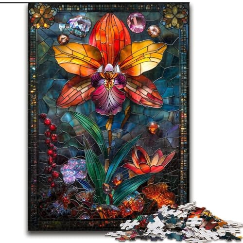 1000-teiliges Puzzle für Erwachsene, Geschenke, Buntglasblumen, Lernspiele, Heimdekoration ganze Familie (Größe 50x75cm) von MGQWPZDBD