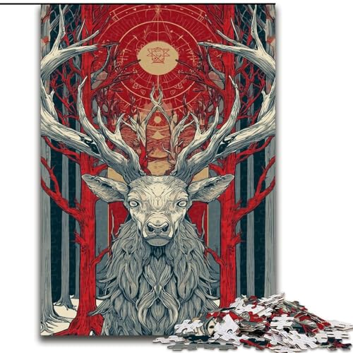 1000-teiliges Puzzle für Erwachsene, Geschenke, geheimnisvoller Hirsch, Lernspiele, Heimdekoration ganze Familie (Größe 26x38cm) von MGQWPZDBD