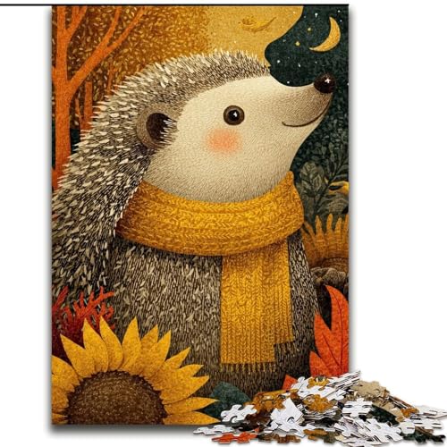 1000-teiliges Puzzle für Erwachsene, Igel mit Schal, Lernspiele, Heimdekoration ganze Familie (Größe 26x38cm) von MGQWPZDBD