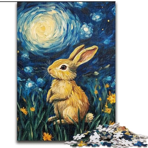 1000-teiliges Puzzle für Erwachsene, Kaninchen unter dem Nachthimmel, Lernspiele, Heimdekoration ganze Familie (Größe 26x38cm) von MGQWPZDBD