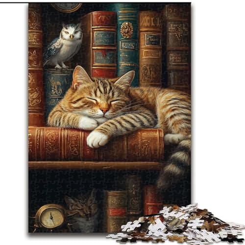 1000-teiliges Puzzle für Erwachsene, Katze schläft auf Bücherregal, pädagogisches Denkspiel, künstlerische Heim- und Bürodekoration, ab 14 Jahren, 50x75cm 1000-teiliges Puzzle für Erwachsene, Katze schläft auf Bücherregal, pädagogisches Denkspiel, künstlerische Heim- und Bürodekoration, ab 14 Jahren, 50x75cm von MGQWPZDBD