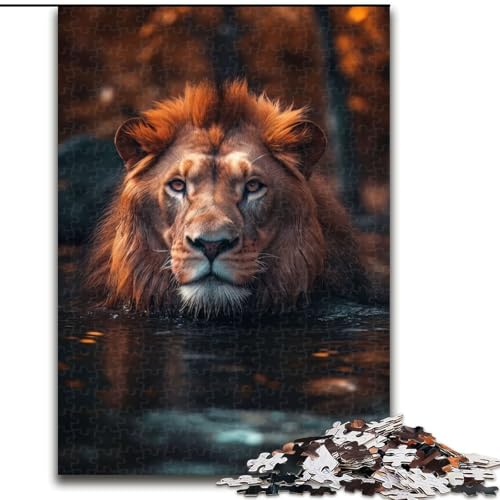 1000-teiliges Puzzle für Erwachsene, Löwe schwimmt im Fluss, pädagogisches Denkspiel, künstlerische Heim- und Bürodekoration, ab 14 Jahren (Größe: 50x75cm) von MGQWPZDBD