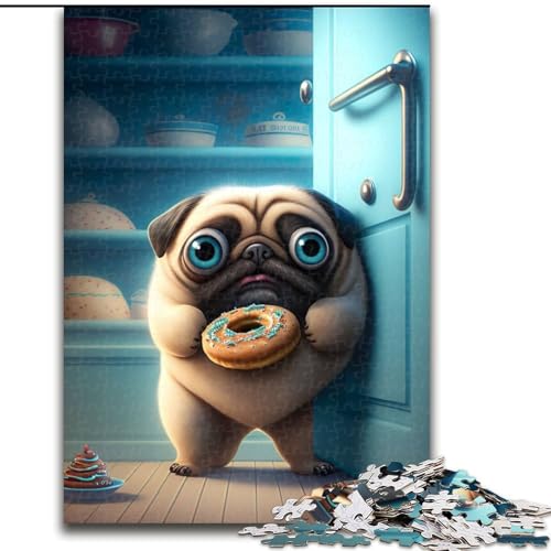 1000-teiliges Puzzle für Erwachsene, Mops stiehlt Donuts, pädagogisches Denkspiel, künstlerische Heim- und Bürodekoration, ab 14 Jahren (Größe: 26x38cm) von MGQWPZDBD