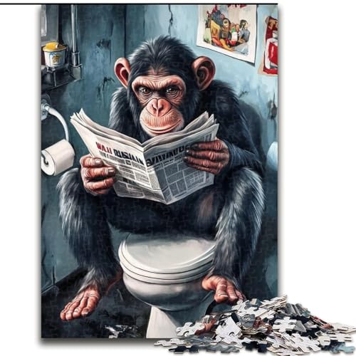 1000-teiliges Puzzle für Erwachsene, Schimpanse in der Toilette, pädagogisches Denkspiel, künstlerische Heim- und Bürodekoration, ab 14 Jahren, 50x75cm 1000-teiliges Puzzle für Erwachsene, Schimpanse in der Toilette, pädagogisches Denkspiel, künstlerische Heim- und Bürodekoration, ab 14 Jahren, 50x75cm von MGQWPZDBD