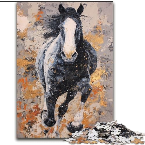 1000-teiliges Puzzle für Erwachsene, Schwarzes Goldenes Pferd, Spielspielzeug, jedes Teil ist einzigartig – anspruchsvolles Familienspiel für Kinder ab 14 Jahren (Größe 50x75cm) von MGQWPZDBD