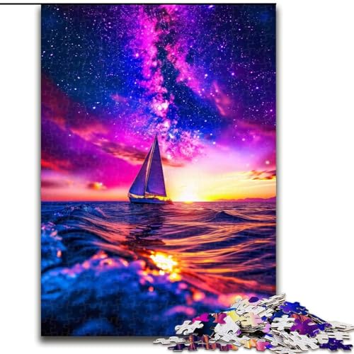 1000-teiliges Puzzle für Erwachsene, Segelboot auf dem Meer unter der Galaxie, Lernspielzeug, Familienspiele, einzigartige Geburtstags- und Geschenkideen (Größe 26x38cm) von MGQWPZDBD