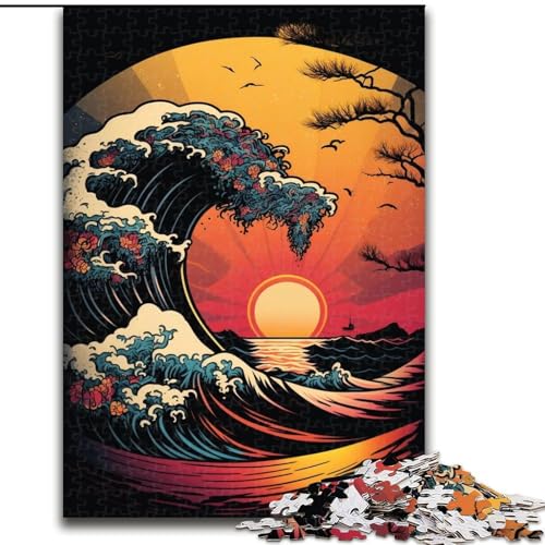 1000-teiliges Puzzle für Erwachsene, Wellen-Puzzle im japanischen Stil, pädagogisches Denkspiel, künstlerische Heim- und Bürodekoration, ab 14 Jahren (Größe: 26x38cm) von MGQWPZDBD