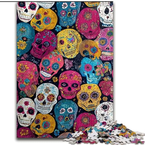 1000-teiliges Puzzle für Erwachsene, mexikanischer Totenkopf, Lernspiele, Heimdekoration ganze Familie (Größe 26x38cm) von MGQWPZDBD
