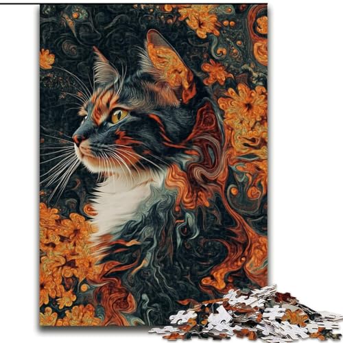 1000-teiliges Puzzle für Erwachsene, schwarz-weiße Katze, Lernspielzeug, Familienspiele, einzigartige Geburtstags- und Geschenkideen (Größe 26x38cm) von MGQWPZDBD