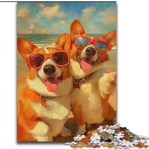 1000-teiliges Puzzle für Erwachsene und Jugendliche, Corgi-Selfie, geeignet für Personen ab 14 Jahren, Lernspiele, Wichtelgeschenke (Größe 26x38cm) von MGQWPZDBD