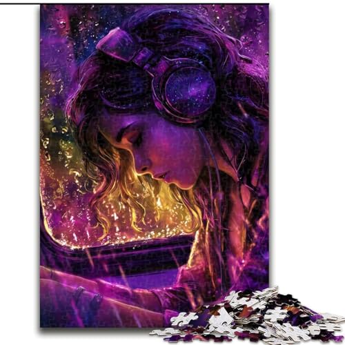 1000-teiliges Puzzle für Erwachsene und Jugendliche, Frau hört Musik, für Erwachsene und Jugendliche ab 14 Jahren, Lernspiel, Herausforderung, Spielzeug, Geschenk zum Geburtstag (Größe 26x38cm) von MGQWPZDBD