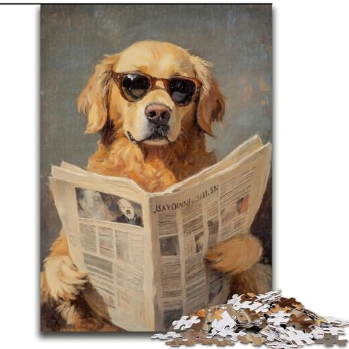 1000-teiliges Puzzle für Erwachsene und Jugendliche, Golden Retriever liest Zeitung, geeignet für Personen ab 14 Jahren, Lernspiele, Wichtelgeschenke (Größe 50x75cm) von MGQWPZDBD