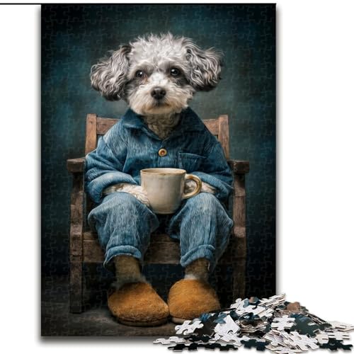 1000-teiliges Puzzle für Erwachsene und Jugendliche, Hund trinkt Kaffee, Lernspielzeug, einzigartige Heimdekoration und Geschenke (Größe 26x38cm) von MGQWPZDBD