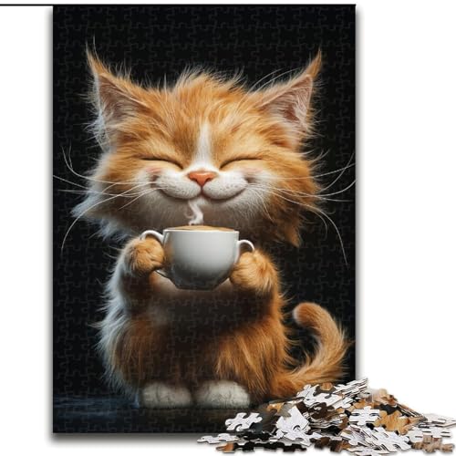 1000-teiliges Puzzle für Erwachsene und Jugendliche, Kaffee trinkende Katze, geeignet für Personen ab 14 Jahren, Lernspiele, Wichtelgeschenke (Größe 50x75cm) von MGQWPZDBD