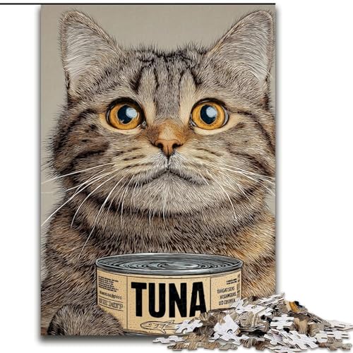 1000-teiliges Puzzle für Erwachsene und Jugendliche, Katze frisst Konservenfutter, geeignet für Personen ab 14 Jahren, Lernspiele, Wichtelgeschenke (Größe 26x38cm) von MGQWPZDBD