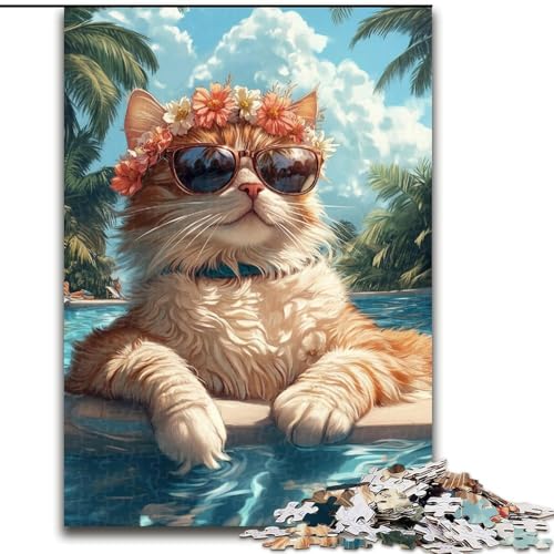 1000-teiliges Puzzle für Erwachsene und Jugendliche, Katze im Urlaub, geeignet für Personen ab 14 Jahren, Lernspiele, Wichtelgeschenke (Größe 50x75cm) von MGQWPZDBD