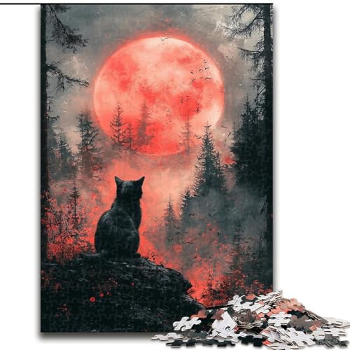 1000-teiliges Puzzle für Erwachsene und Jugendliche, Katze unter dem Mond, geeignet für Personen ab 14 Jahren, Lernspiele, Wichtelgeschenke (Größe 26x38cm) von MGQWPZDBD