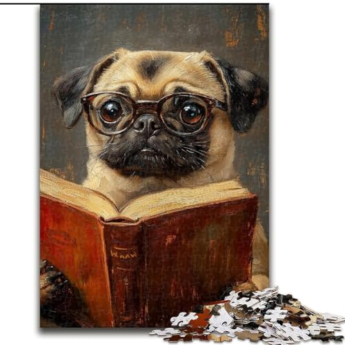 1000-teiliges Puzzle für Erwachsene und Jugendliche, Mops liest EIN Buch, Analyse und Logik, mit vollständig ineinandergreifenden, zufällig geformten Teilen, für Kinder ab 14 Jahren (Größe 50x75cm) von MGQWPZDBD