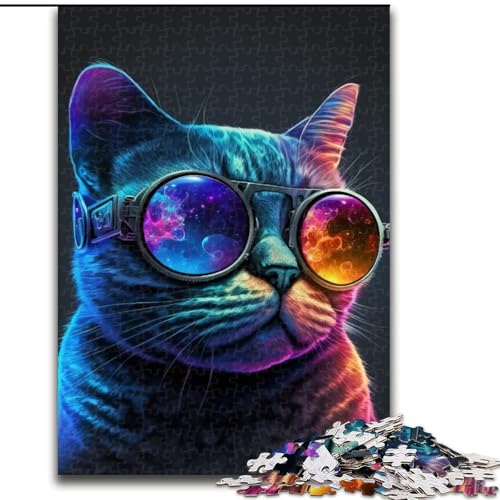 1000-teiliges Puzzle für Erwachsene und Jugendliche, Neon-Nerd-Katze, geeignet für Personen ab 14 Jahren, Lernspiele, Wichtelgeschenke (Größe 50x75cm) von MGQWPZDBD