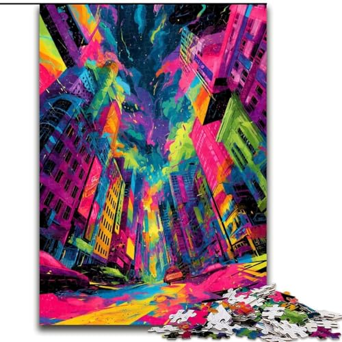 1000-teiliges Puzzle für Erwachsene und Jugendliche, Psychedelic City, Familienspiel zum Stressabbau, schwierige Herausforderung, stärkt die Liebe zwischen Paaren (Größe 26x38cm) von MGQWPZDBD