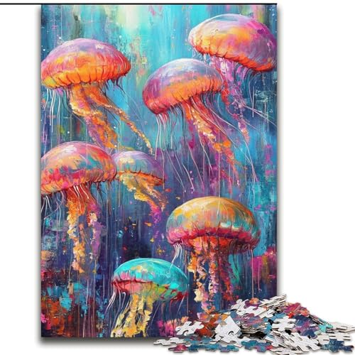1000-teiliges Puzzle für Erwachsene und Jugendliche, Quallen-Ölgemälde, geeignet für Personen ab 14 Jahren, Lernspiele, Wichtelgeschenke (Größe 26x38cm) von MGQWPZDBD
