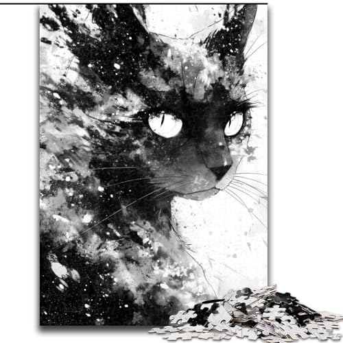 1000-teiliges Puzzle für Erwachsene und Jugendliche, Schwarze Katze, für Erwachsene und Jugendliche ab 14 Jahren, Lernspiel, Herausforderung, Spielzeug, Geschenk zum Geburtstag (Größe 26x38cm) von MGQWPZDBD