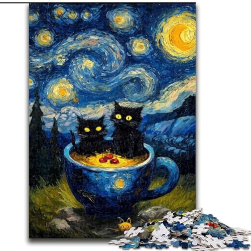 1000-teiliges Puzzle für Erwachsene und Jugendliche, Schwarze Katzenkunst, geeignet für Personen ab 14 Jahren, Lernspiele, Wichtelgeschenke (Größe 50x75cm) von MGQWPZDBD