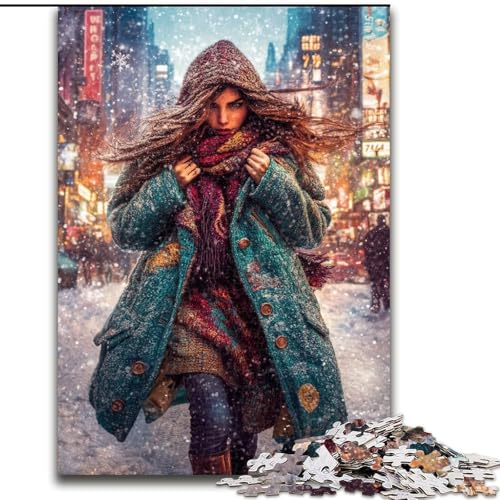 1000-teiliges Puzzle für Erwachsene und Jugendliche, Winterfrau, für Erwachsene und Jugendliche ab 14 Jahren, Lernspiel, Herausforderung, Spielzeug, Geschenk zum Geburtstag (Größe 26x38cm) von MGQWPZDBD