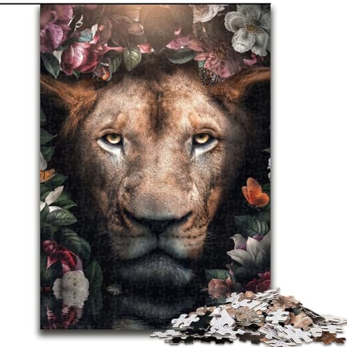 1000-teiliges Puzzle für Erwachsene und Jugendliche, geblümter Löwe, geeignet für Personen ab 14 Jahren, Lernspiele, Wichtelgeschenke (Größe 50x75cm) von MGQWPZDBD