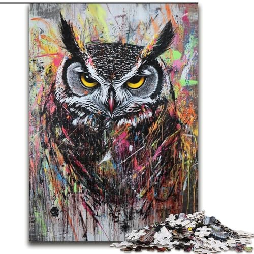 1000-teiliges Puzzle für Erwachsene und Jugendliche, geheimnisvolle Eule, Lernspielzeug, einzigartige Heimdekoration und Geschenke (Größe 50x75cm) von MGQWPZDBD