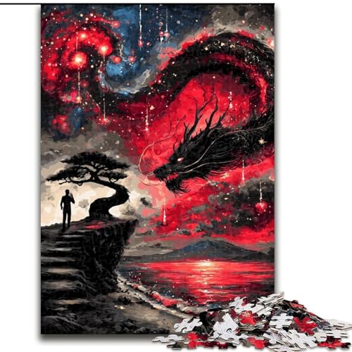 1000-teiliges Puzzle für Erwachsene und Jugendliche, geheimnisvoller Drache, geeignet für Personen ab 14 Jahren, Lernspiele, Wichtelgeschenke (Größe 26x38cm) von MGQWPZDBD