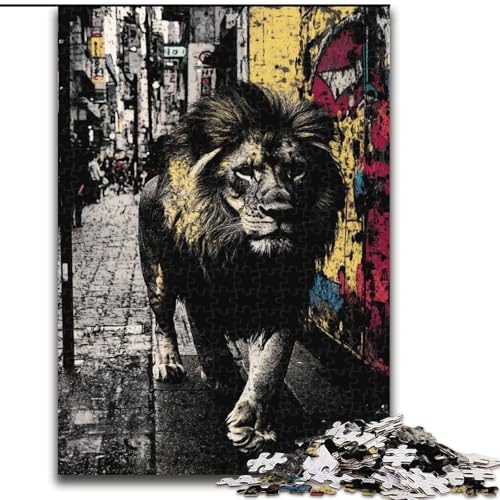 1000-teiliges Puzzle für Erwachsene und Jugendliche, schwarz-weißer Löwe, für Erwachsene und Jugendliche ab 14 Jahren, Lernspiel, Herausforderung, Spielzeug, Geschenk zum Geburtstag (Größe 50x75cm) von MGQWPZDBD