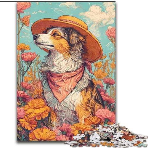 1000-teiliges Puzzle für Erwachsene und Jugendliche,Cowgirl-Hund in Wildblumen,für Erwachsene und Jugendliche ab 14 Jahren,Lernspiel,Herausforderung,Spielzeug,Geschenk zum Geburtstag (Größe 50x75cm) von MGQWPZDBD