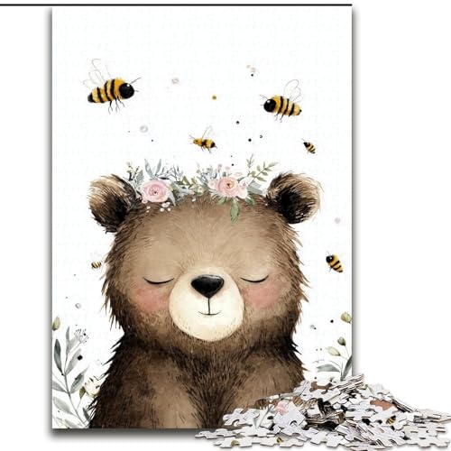 1000-teiliges Puzzle für Teenager, Braunbären und Bienen, Lernspielzeug, einzigartige Geburtstags- und Geschenkideen für Kinder ab 14 Jahren (Größe 26x38cm) von MGQWPZDBD