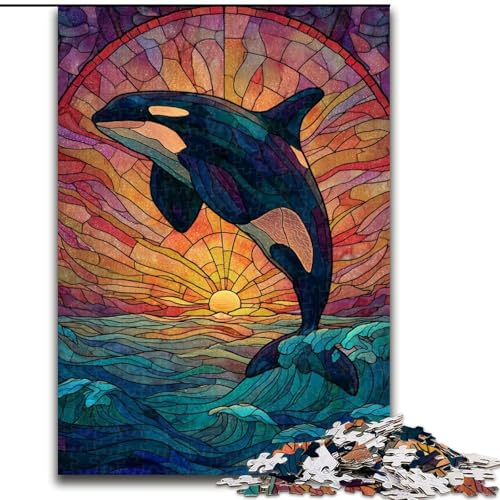 1000-teiliges Puzzle für Teenager, Buntglas-Blauwal, Lernspielzeug, einzigartige Geburtstags- und Geschenkideen für Kinder ab 14 Jahren (Größe 50x75cm) von MGQWPZDBD