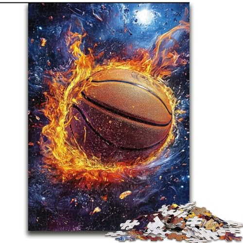 1000-teiliges Puzzle für Teenager, Flammen-Basketball, Lernspielzeug, einzigartige Geburtstags- und Geschenkideen für Kinder ab 14 Jahren (Größe 50x75cm) von MGQWPZDBD