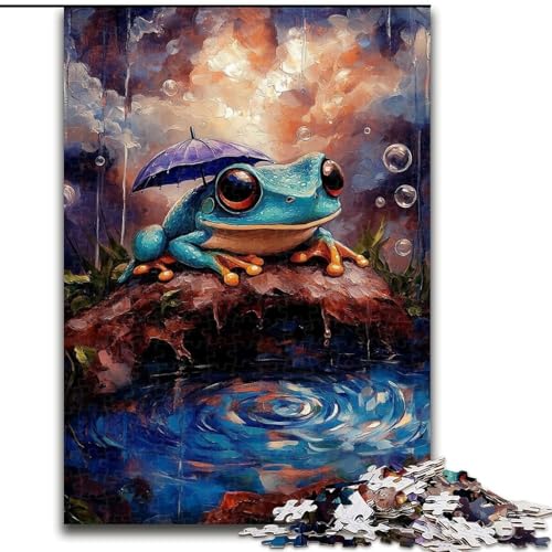 1000-teiliges Puzzle für Teenager, Frosch mit Regenschirm, Lernspielzeug, einzigartige Geburtstags- und Geschenkideen für Kinder ab 14 Jahren (Größe 26x38cm) von MGQWPZDBD