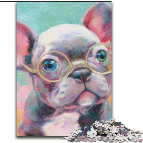 1000-teiliges Puzzle für Teenager, Mops mit Brille, Lernspielzeug, einzigartige Geburtstags- und Geschenkideen für Kinder ab 14 Jahren (Größe 50x75cm) von MGQWPZDBD
