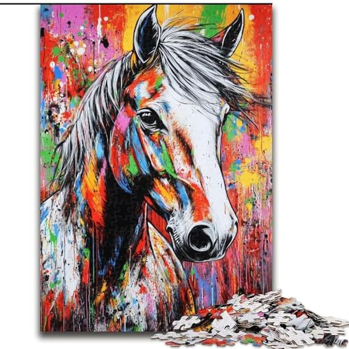 1000-teiliges Puzzle für Teenager, Ölgemälde, Pferd, Lernspielzeug, einzigartige Geburtstags- und Geschenkideen für Kinder ab 14 Jahren (Größe 50x75cm) von MGQWPZDBD