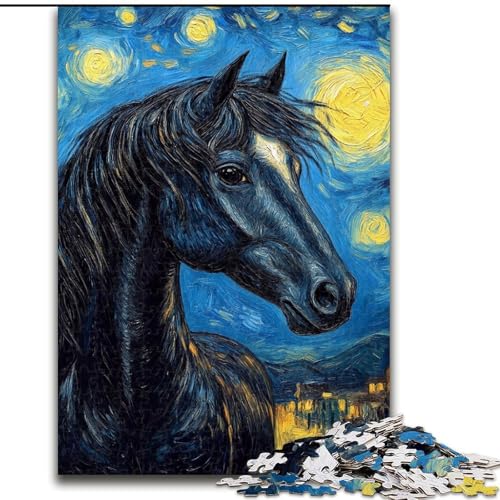 1000-teiliges Puzzle für Teenager, Pferd unter dem Nachthimmel, Lernspielzeug, einzigartige Geburtstags- und Geschenkideen für Kinder ab 14 Jahren (Größe 26x38cm) von MGQWPZDBD