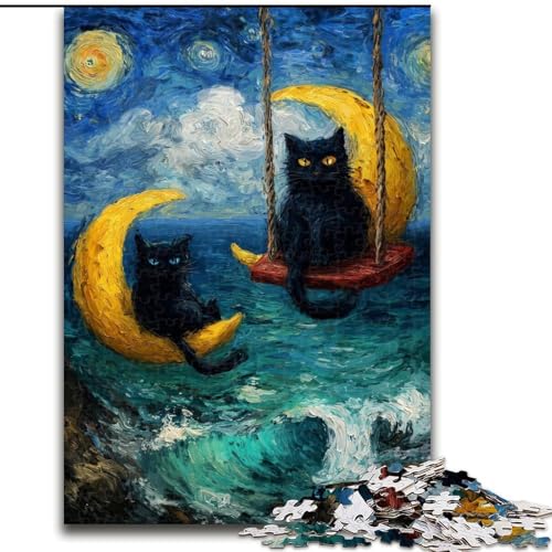 1000-teiliges Puzzle für Teenager, Schwarze Katzenkunst, Lernspielzeug, einzigartige Geburtstags- und Geschenkideen für Kinder ab 14 Jahren (Größe 26x38cm) von MGQWPZDBD