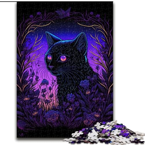 1000-teiliges Puzzle für Teenager, Schwarzlichtkatze, Lernspielzeug, einzigartige Geburtstags- und Geschenkideen für Kinder ab 14 Jahren (Größe 26x38cm) von MGQWPZDBD