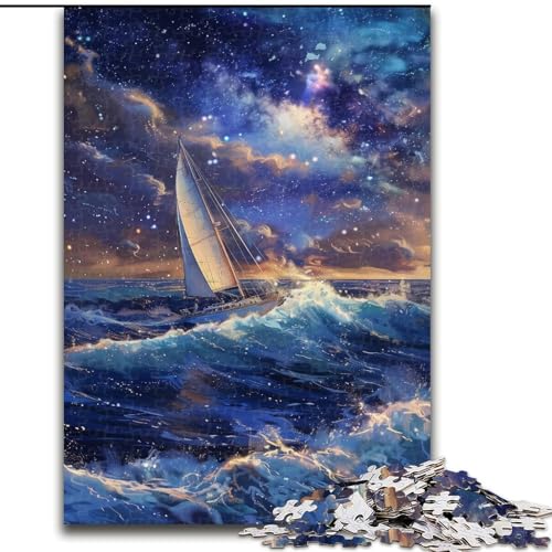 1000-teiliges Puzzle für Teenager, Segelboot auf dem Meer unter der Galaxie, Lernspielzeug, einzigartige Geburtstags- und Geschenkideen für Kinder ab 14 Jahren (Größe 26x38cm) von MGQWPZDBD