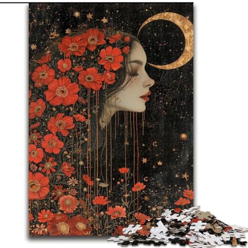 1000-teiliges Puzzle für Teenager, schönes Mädchen mit Blumen, Lernspielzeug, einzigartige Geburtstags- und Geschenkideen für Kinder ab 14 Jahren (Größe 50x75cm) von MGQWPZDBD