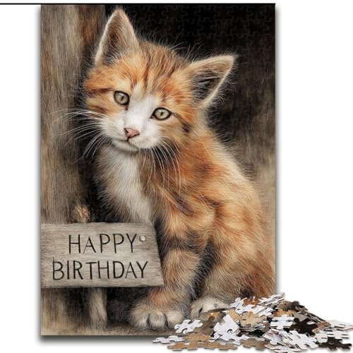 1000-teiliges Puzzle für Teenager Happy Birthday Cat, Lernspielzeug, einzigartige Geburtstags- und Geschenkideen für Kinder ab 14 Jahren (Größe 26x38cm) von MGQWPZDBD