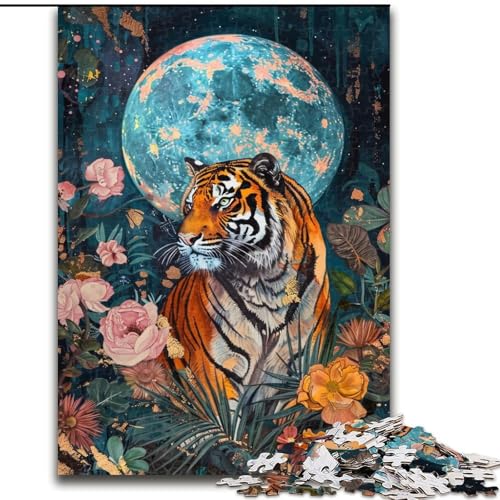 1000-teiliges Puzzle für Teenager Tiger unter dem Mond, Analyse und Logik mit vollständig ineinandergreifenden, zufällig geformten Teilen für Kinder ab 14 Jahren (Größe 26x38cm) von MGQWPZDBD