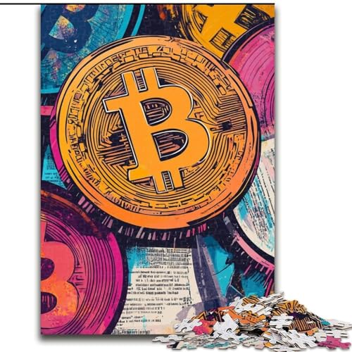 Puzzle 1000 Teile für Erwachsene, Bitcoin-Logo, Lernspiele, Heimdekoration, geeignet für die Schreibtischdekoration (Größe 26x38cm) von MGQWPZDBD