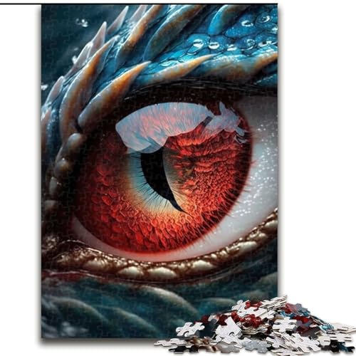 Puzzle 1000 Teile für Erwachsene, Blau-Rotes Drachenauge, anspruchsvolles Denkspiel für Teenager, Spaß für den Spieleabend mit der Familie (Größe: 26x38cm) von MGQWPZDBD